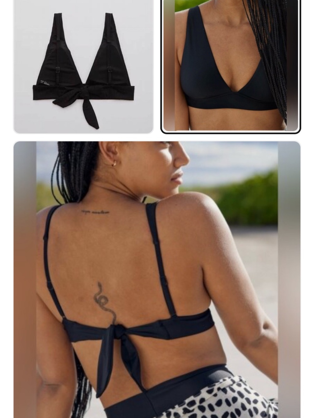 Aerie Tie Longline Triangle Bikini Top Black Size Large NWT